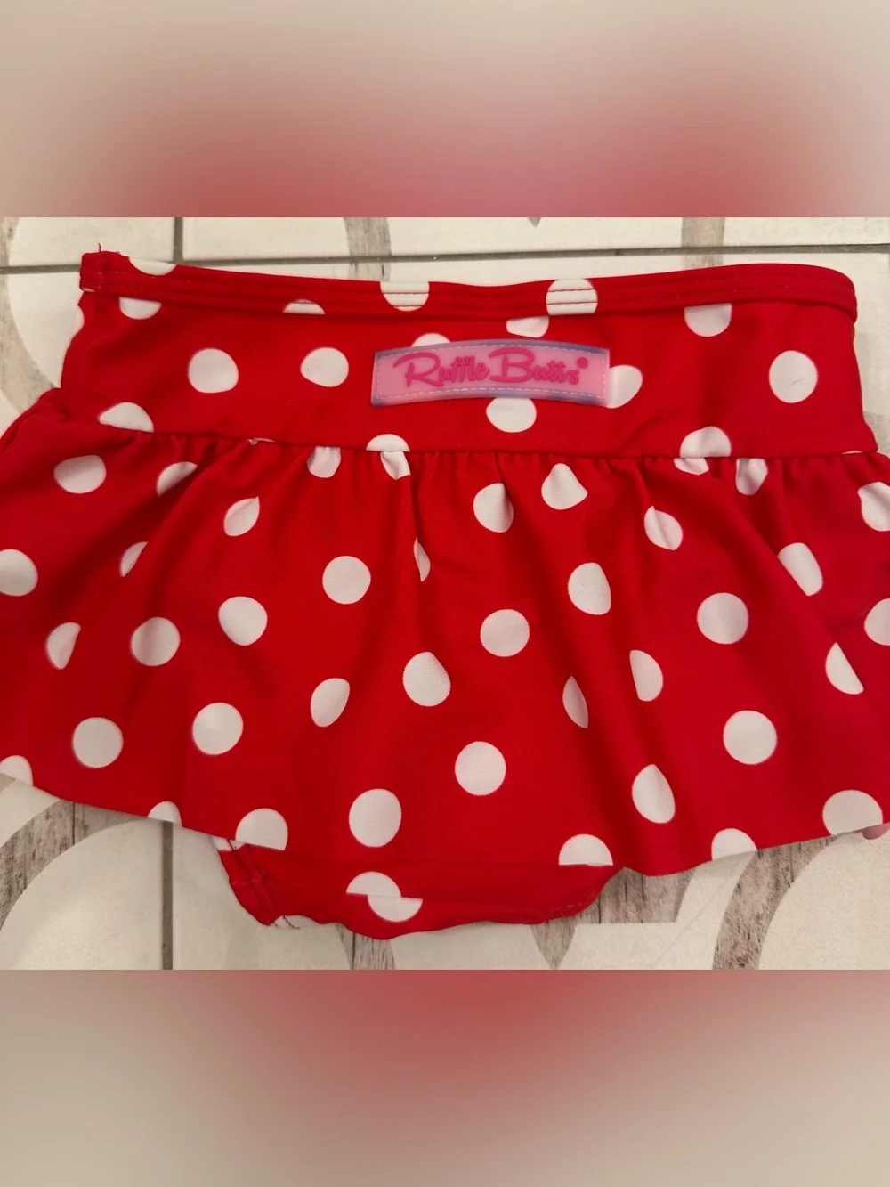 Ruffle Butts Red Polka Dot Mouse Bow Skirted 2-Piece Swimsuit NWT 12-18m